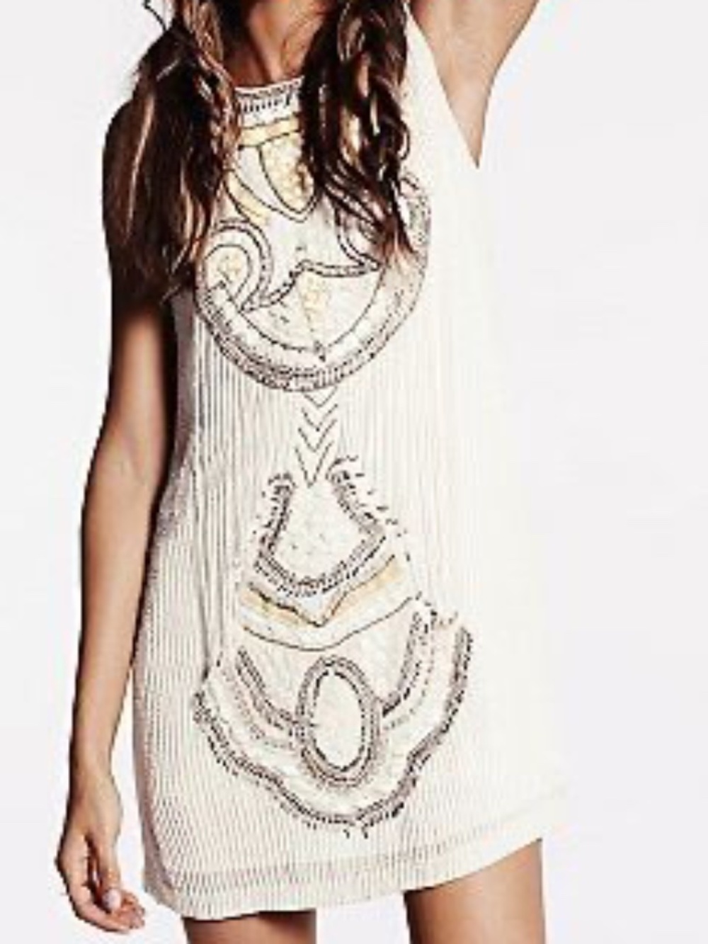 Free People Flapper Western Cowgirl Cream Ivory Beaded Dress SZ S